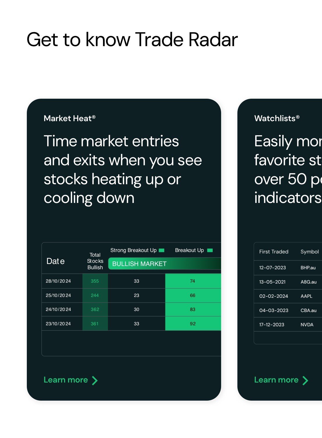 Website design elements – Trade Radar